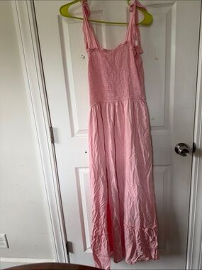 Pink Tie-Strap Maxi Dress